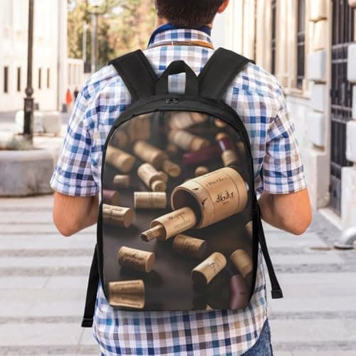 HJLUUFT Wine Bottle Cork Print Travel Backpack Carry On Flight Approved-Laptop Backpack,Personal Item Travel Bag with Friendly Design, Black, One Size — view 6