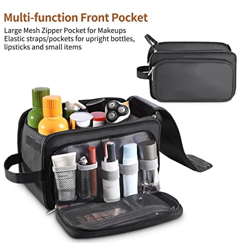 Large Toiletry Bag for Men, PU Leather Travel Toiletry Organizer, Dopp Kit Water-Resistant Shaving Bag for Toiletries Accessories Toiletries Organizer Cosmetic Bags, Black, XL, Toiletry Bag — view 3
