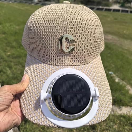 Sun Protection Cap with Solar Fan, Breathable Mesh Brim for Outdoor Couples,Solar-Powered Fan | Breathable mesh | Extended Brim | Sunscreen Shade for Summer Hiking & Travel Khaki — view 2