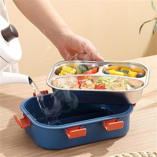 Stainless Steel Lunch Box 3 Compartment Leakproof Lunch Container with Lids for Adults and Kids Storage, Dishwasher Safe Removable Tray, for Travel Outdoor Food Carrying(Orange) — view 5