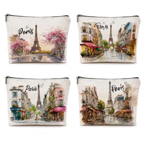 4 Pcs Paris Souvenirs Gifts, Paris Vacation Trip Travel Makeup Bag, French Gifts for Women Girls, Watercolour Graffiti Cosmetic Bags Zipper Pouch Toiletry Organizer, Christmas Birthday Gift