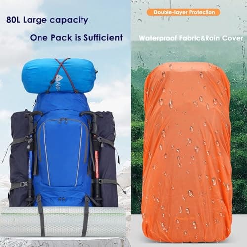 Ezmina 80L Hiking Backpack with Rain Cover Large Camping Rucksack for Men Women Lightweight Travel Backpacking Waterproof Trekking Bag Hiker Daypack for Touring Climbing Outdoor Sport Mountaineering — view 6