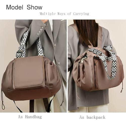 Fashowlife Tote Bag Large Capacity Lightweight Backpack with 15 Pockets Nylon Shoulder Bag for Car Travel Mother Bag, Khaki, L — view 6
