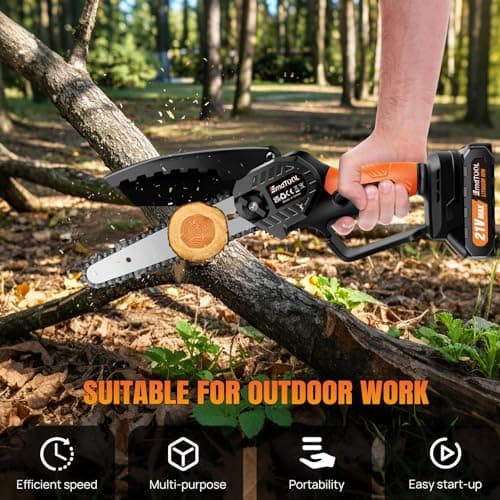 Mini Chainsaw Cordless 6-Inch Handheld Small Chain Saw with 2X Battery, Orange 21V Battery Powered Portable Electric Mini Chainsaw w/Safety Lock for Courtyard Garden Household Tree Branch Trimming — view 5