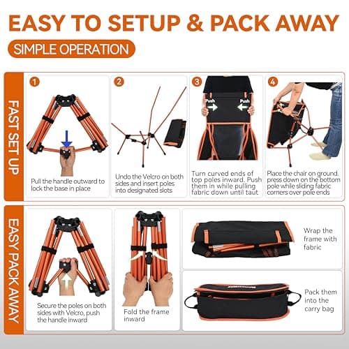 MARCHWAY Lightweight Folding High Back Camping Chair with Head Support, Stable Portable Compact for Outdoor Camp, Travel, Beach, Picnic, Festival, Hiking, Backpacking (Orange) — view 6