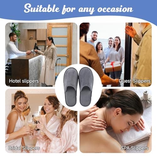 Defresit 10 Pairs of Towelling Hotel Slippers, Non-Disposable Deluxe Closed Toe Spa Slippers, Washable and Foldable Winter Slipper s for Spa, Party Guest and Travel(Grey) — view 6