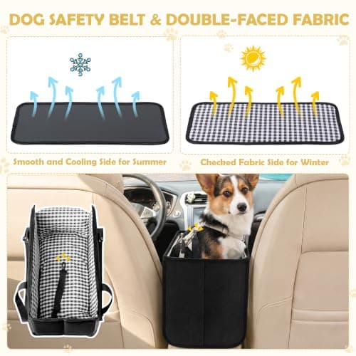 Wood Homing Dog Car Seat for Small Dog - Waterproof Center Console Pet Car Travel Booster Carrier Bed Detachable with Seat Belt Harness Restraint Thick Cushion for Puppy Cat Seats Protector (Black) — view 5