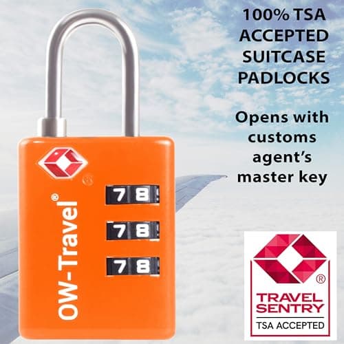 OW-Travel Suitcase Locks, TSA Approved Luggage Locks, Open Alert Orange 2Pk — view 5