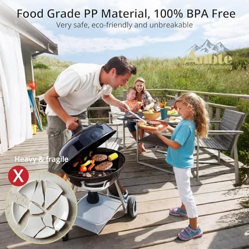 Anbte 18pcs Unbreakable Plastic Dinner Set for 6 - Stackable BPA-Free Plates & Bowls for Camping, Microwave Safe & Dishwasher Safe, Outdoor Picnic Party BBQ Tableware Reusable — view 6