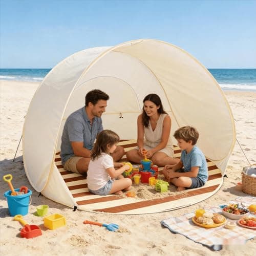 Pop-up Beach Tent for 3-4 Person, UV Protection Pop-Up Beach Sun Shelter, Automatic Sun Shade Shelter Tent with MosquitoNet, Portable Picnic Instant Tents, Beachs Accessories for Park Vacation Travel — view 5