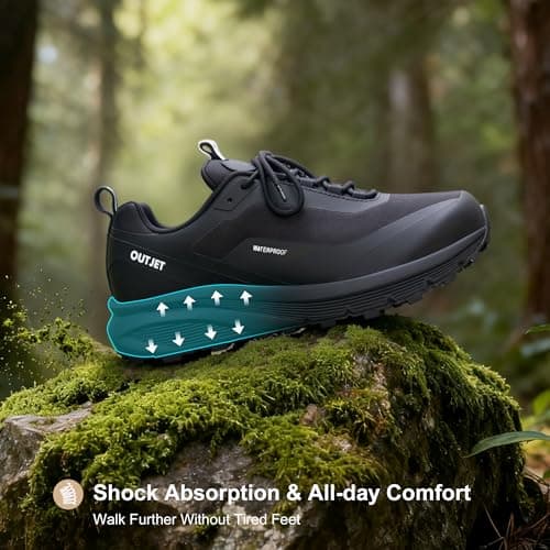 OUTJET Men's Waterproof Lightweight Cushioned Walking & Hiking Shoes – Anti-Slip Outdoor Trainers Black — view 5