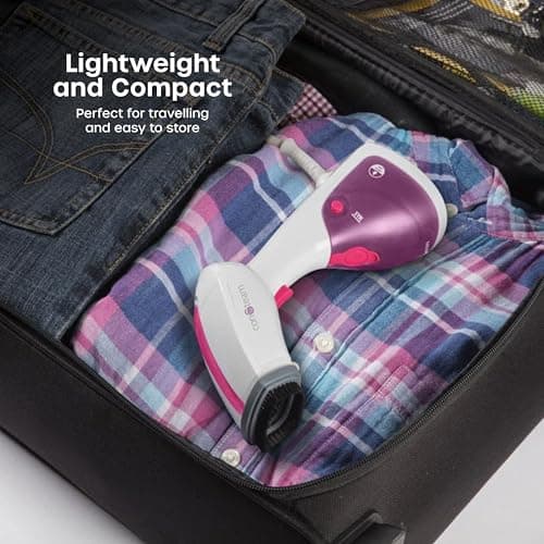 Swan SI12020N Handheld Garment Steamer, Lightweight, Removable Fabric Brush, Extra-Long 1.9m Power Cable, 1100W, 250ml Water Tank,White and Pink — view 3