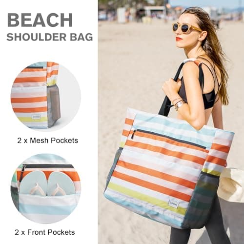 G4Free Large Beach Bag for Women Waterproof Sandproof Beach Tote Bag with Makeup Bag Zipper Pocket — view 4