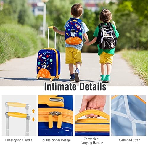 Maxmass 2PCS Kids Luggage Set, 18" Hard Shell Children Suitcase with 12’’ Backpack, Girls Boys Trolley Case for School Travel (Space, Blue) — view 5