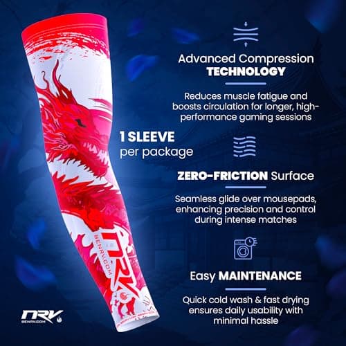 NRV Gaming Compression Sleeve - Edition Dragon - Optimize Your Game with Comfort and Style - Designed by Professional Players - Durable, Breathable and Friction Free, red, XL — view 2