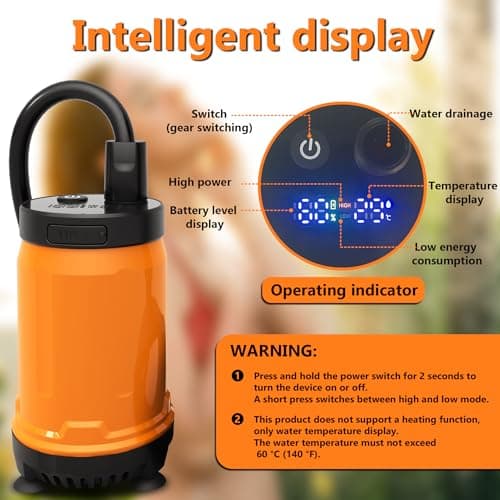 Camping Shower, 8000mAh Type-C Rechargeable Portable Shower Camping Shower,Camping Shower with Pump Heat Display, 2 Gear Adjustment, shower pump for Hiking, RV, Traveling, Car Washing, dog shower — view 3