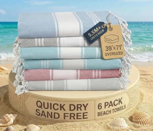 LANE LINEN Beach Towels 6 pack, Oversized Beach Towel, Lightweight Beach essentials for Women, Large Pool Towel, Absorbent & Quick Dry, Sand Free Beach Towel, 39"x71" - Nautical Color