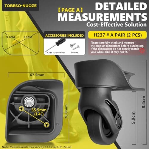 Tobeso-Nuoze 2 pcs Luggage Wheels Replacement Wheel for Luggage Suitcase Repair 360° Rotating Suitcase Replacement Wheels with 2 Mounting Holes L237 — view 2
