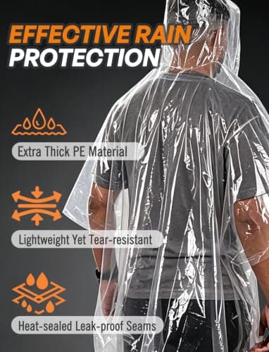 ANYOO Disposable Waterproof Rain Ponchos for Adults Emergency Clear Ponchos for Women Men Camping Hiking Travelling, 3 Pack, One Size — view 6