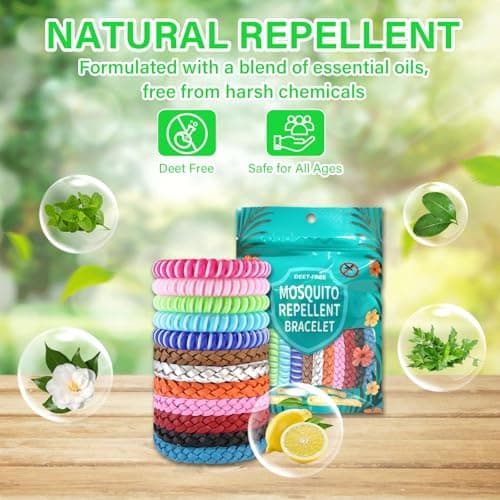 Mosquito Repellent Bracelet, 12 Pack Insect Repellent Bracelet Adjustable Leather Band Deet-Free Natural Insect Repellent Bands Waterproof Travel Essentials Mosquito Bands for All Ages Fashion(A) — view 2