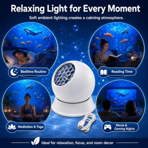 Ten Treasure 360° Dynamic Rotating LED Ocean Wave Night Projector Light USB Powered Ocean Projector Light with Ambient Lighting, Adjustable Multi-Angle Base, for Bedroom,Theater (Ocean) — view 5