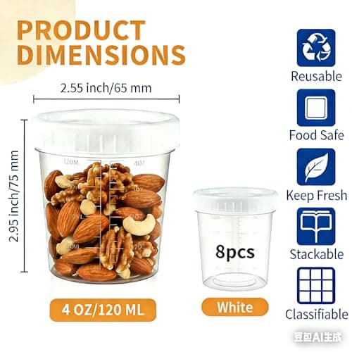 HHXUUAN 8Pk 120ml 4oz Food Containers, Leakproof Airtight Pots with Lids — view 2