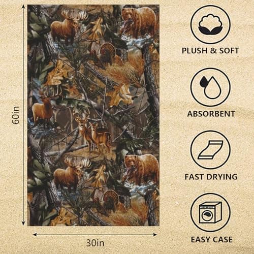 Newhomestyle Camo Beach Towel Hunting Deer Bear, Aldult Quick Dry Camping Bath Towel, Absorbent Thin Lightweight Beach Blanket for Sports Travel Pool Swimming Bathroom 77X153cm/ 30x60 Inch — view 3