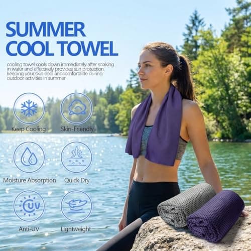 Cooling Towel 2 Pack 100x30cm Microfiber Gym Towel Purple Light Grey — view 5