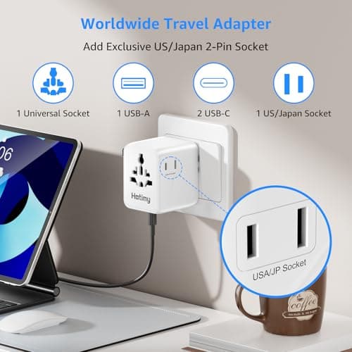 Universal Travel Adapter, PD 25W International Travel Adapter, 2PD USB-C and 1QC USB-A Ports, Dual 10A Fuses, All in One Worldwide Travel Plug for USA, UK, EU, AU 150+ Countries — view 2