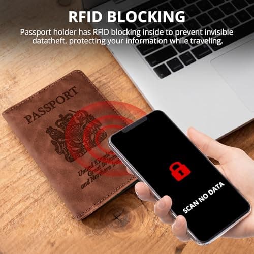 Cinocratic Passport Holder for Travel Accessories,RFID Blocking PU Leather Passport Cover Wallet Card Case for Men and Women (Brown) — view 4