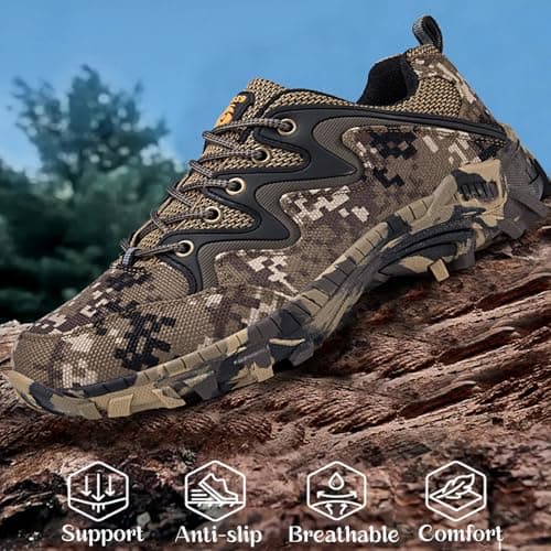 Hixingo Men's Women's Hiking Shoes, Anti-Slip Walking Boots Breathable Hiking Boots Wear-Resistant Trekking Footwear Camouflage Climbing Sneaker (Khaki,10.5) — view 3