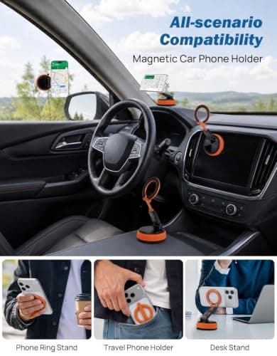 JOYTUTUS Magnetic Car Phone Mount, 2-in-1 Detachable Ring Stand Orange — view 5