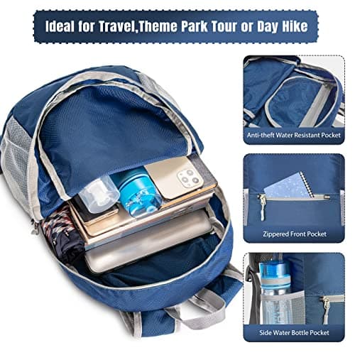 ZOMAKE Lightweight Foldable Backpack Packable Rucksack (20L/Navy blue) — view 3