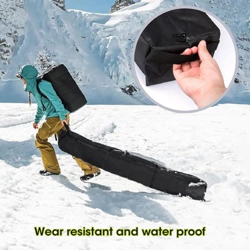 Ski Bag Wear Resistant with Adjustable Straps and Divided Pockets, Single Snowboard Travel Bag for Kids and Adults, Canvas Ski Storage Bag for Outdoor Sports — view 6