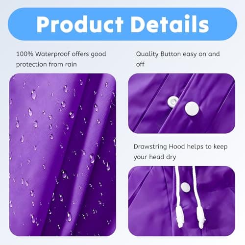 AropaeenGlowry Waterproof Rain Poncho for Adults, 2 Pack Reusable Raincoat with Hood & Sleeves, Portable Emergency Poncho for Camping, Hiking, Travel, Outdoor Events (Purple) — view 4