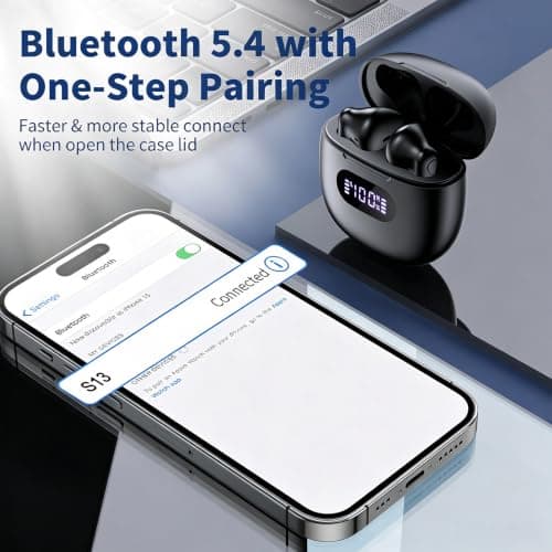 Jrwaro Wireless Earbuds Bluetooth Headphones V5.4, 48H Long Battery Life LED Power Display Ear Buds, IPX7 Waterproof HiFi Stereo Bass with Built-in Mic for Home Office Sports Earphones — view 5