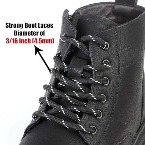 Yusimu Heavy Duty Boot Laces 4.5mm Round Work Hiking, Black/White, 120cm — view 2