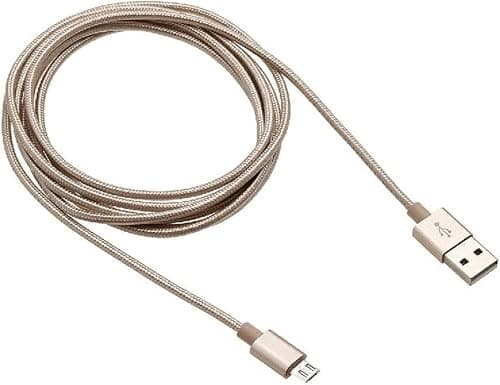 iTechCover Braided USB Cable Charging Cord/Charger Power Lead Wire Compatible with Juice Jumbo Marshmallow Speaker/Gold / (2m / 6.6ft) — view 3