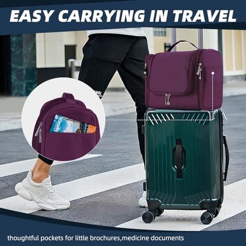 Buruis Large Capacity Toiletry Bag for Women and Men, Hanging Toiletry Organizer Cosmetics Makeup Bag, Water-Resistant Dopp Kit Shaving Bags for Full Sized Toiletries, Travel Essentials (Purple) — view 6