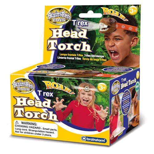 Brainstorm Toys Kids T-Rex Head Torch with Roar Sound – 2-Angle Dinosaur Headlamp for Outdoor Adventure and Bedtime Reading