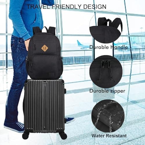 KEOFID Classic Travel backpack for Men and Women, Anti theft Laptop backpack with USB Charging Port for College, Business(Black) — view 4