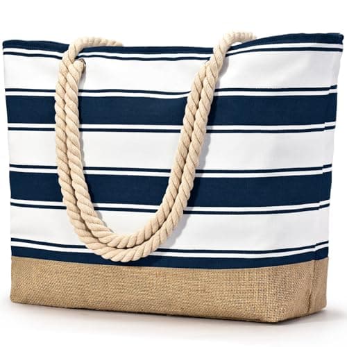 oscaurt Beach Bag Large Tote Bags for Women Waterproof Beach Tote with Zip Holiday Essentials Canvas Shoulder for Pool Shopping Travel