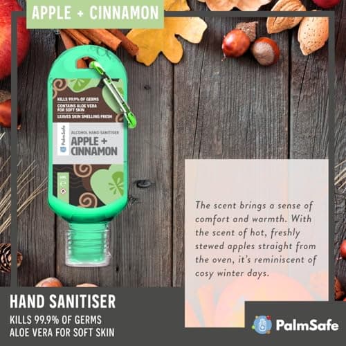 Palm Safe Apple and Cinnamon 3 Pack 60ml Anti Bacterial Premium Hand Sanitiser Travel Size Refillable Clip Bottle Quick Drying Non Sticky Extra Moisturising Kills 99.9% of Viruses and Bacteria — view 5