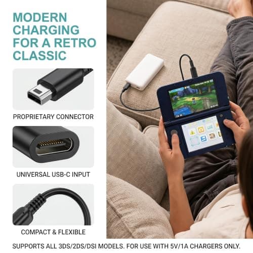 TwinkleHom USB C Adapter for Nintendo 3DS/2DS/DSi, USB Type C to 3DS Charger Adapter for New 3DS XL/3DS/2DS XL/DSi XL Console – 15cm — view 2