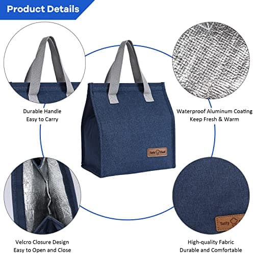 Yikki Lunch Bags for Women Men, Reusable Leakproof Kids Lunch Bag, Gray — view 5