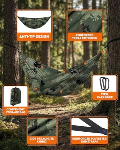 Zumhigh Camping Hammock 270x140CM with Mosquito Net, Ultra Lightweight Durable 210T Parachute Nylon Travel with Tree Straps Easy to Setup Hammock Camping for Outdoor — view 3