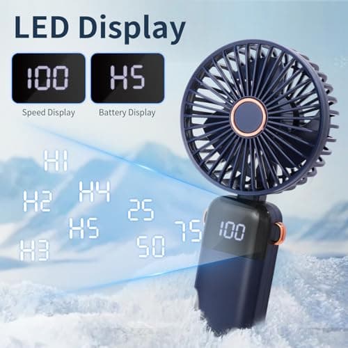 CNMTCCO Handheld Fan,Portable Mini Fan 3000 mAh Rechargeable with 5 Speeds,Quiet Foldable Desk Fan,Small Pocket Hand Fan with Base & Lanyard for Travel,Office,Home and Summer Essentials — view 5