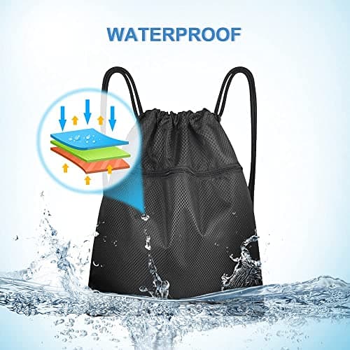 Czyan Drawstring Gym Bag, Large Sports Backpack String Drawstring PE Bags with Outside Zipper, Waterproof Sports School Beach Holidays Swimming Travel Beach Swim School Bag (49 * 42cm) — view 2