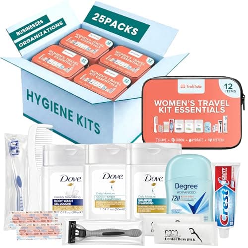 Trektote 12-Piece Women’s Travel Hygiene Kit with Toiletries & Grooming Essentials, TSA-Compliant, Clear Cosmetic Bag, Available in Bulk