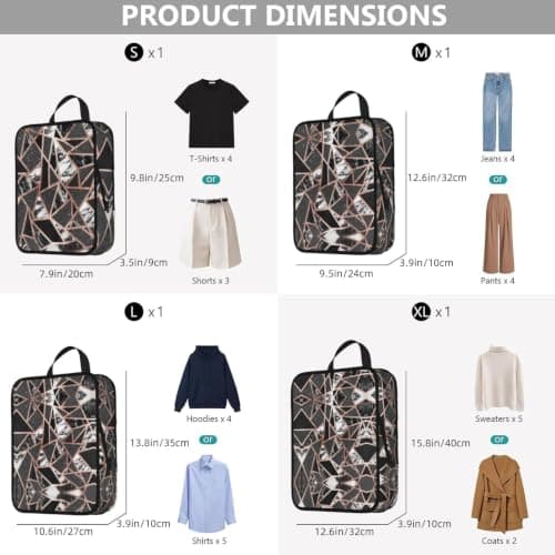 Rose Gold Marble Compression Packing Cubes 4 Set,Travel Luggage Organizers With Smooth Dual Zippers,Water-Resistant Suitcase Storage Bags — view 3